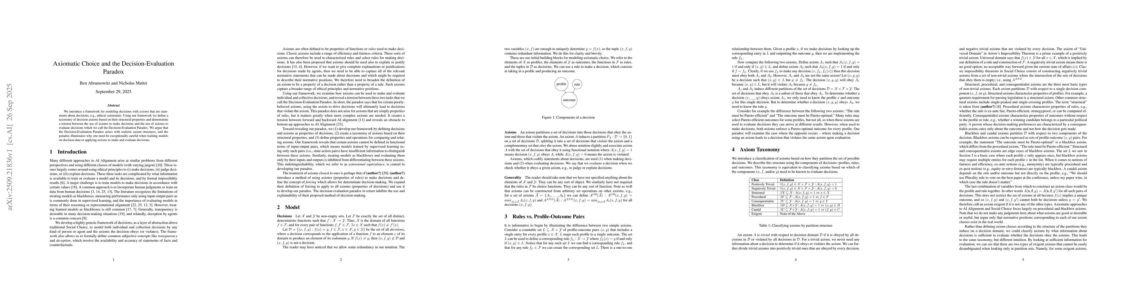 Thumbnail for Axiomatic Choice and the Decision-Evaluation Paradox