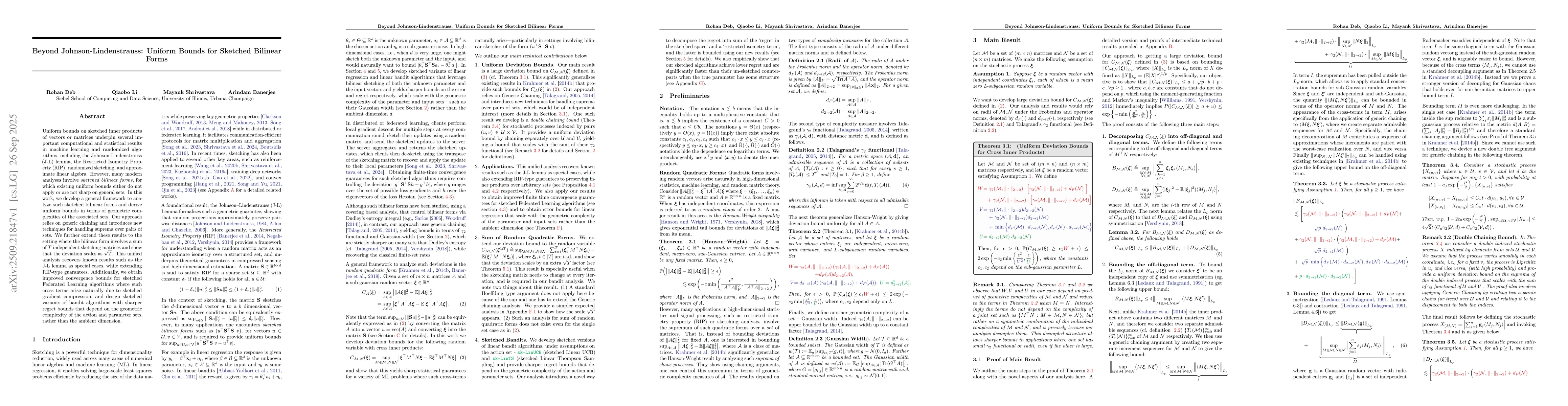 Thumbnail for Beyond Johnson-Lindenstrauss: Uniform Bounds for Sketched Bilinear Forms