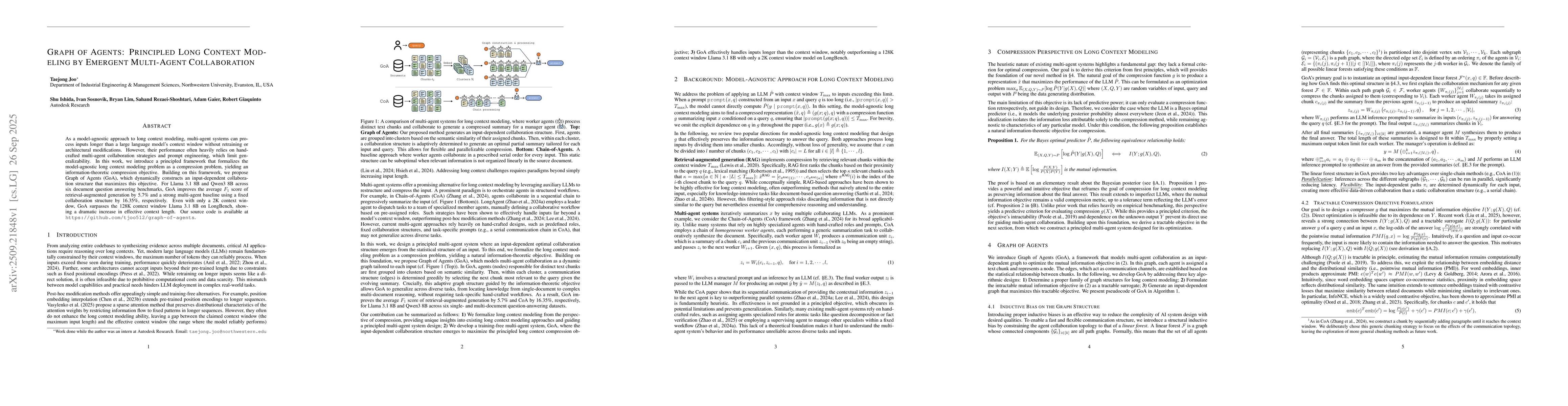 Thumbnail for Graph of Agents: Principled Long Context Modeling by Emergent
  Multi-Agent Collaboration