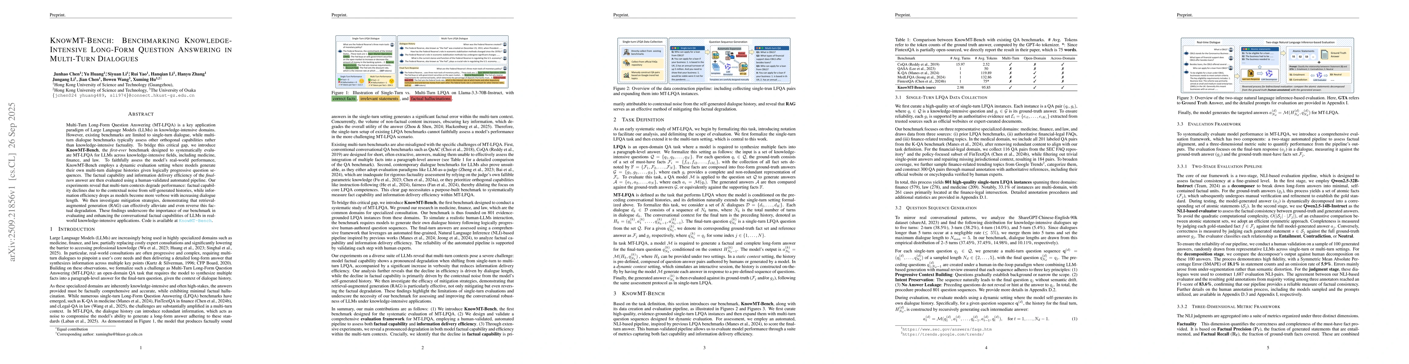 Thumbnail for KnowMT-Bench: Benchmarking Knowledge-Intensive Long-Form Question
  Answering in Multi-Turn Dialogues