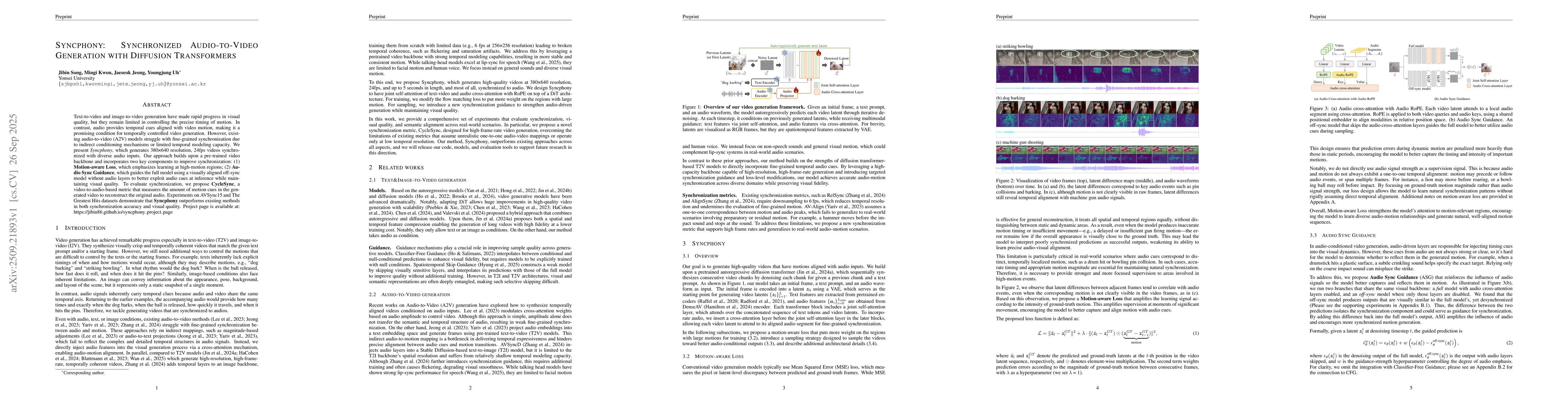 Thumbnail for Syncphony: Synchronized Audio-to-Video Generation with Diffusion
  Transformers