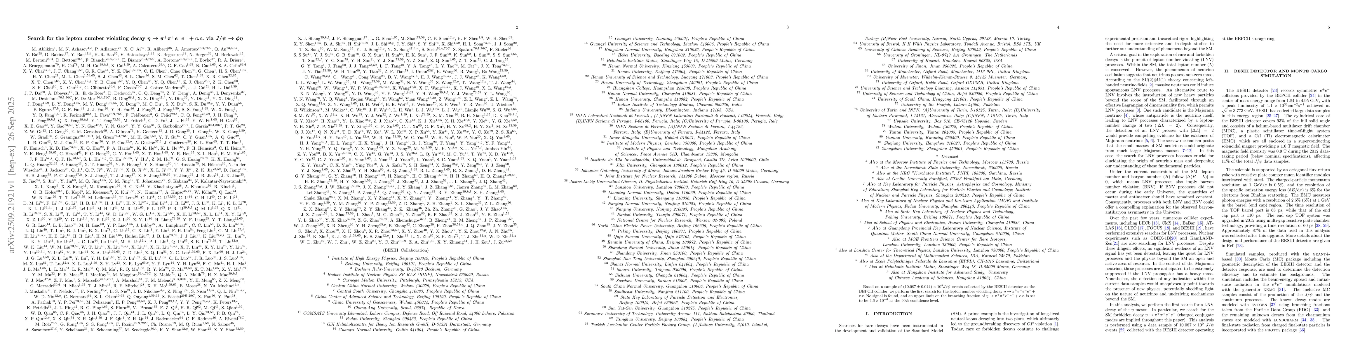Thumbnail for Search for the lepton number violating decay $η\to π^+π^+e^-e^- +
  c.c.$ via $J/ψ\toφη$
