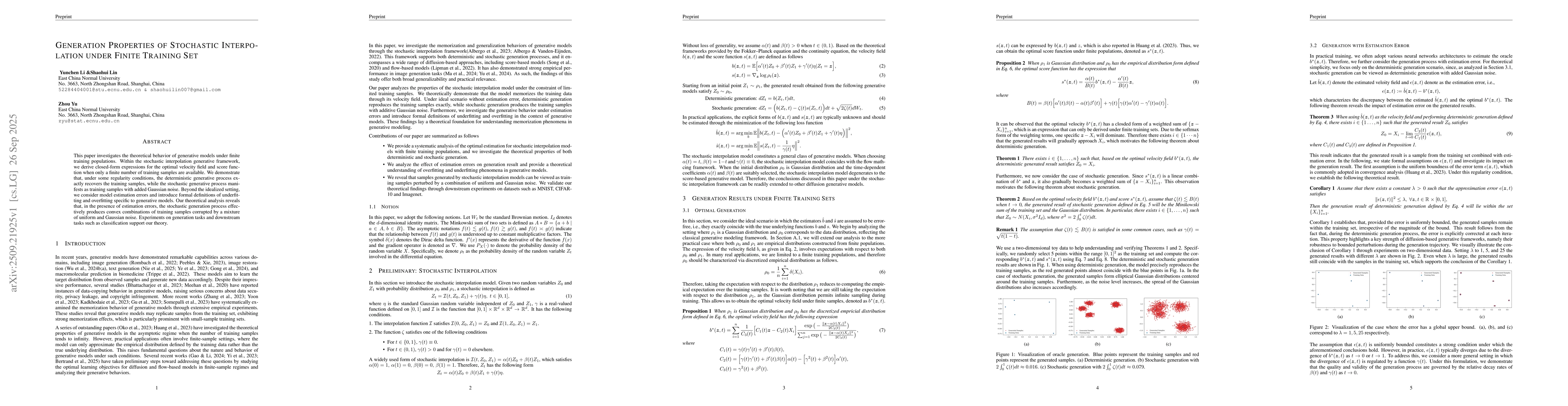 Thumbnail for Generation Properties of Stochastic Interpolation under Finite Training
  Set