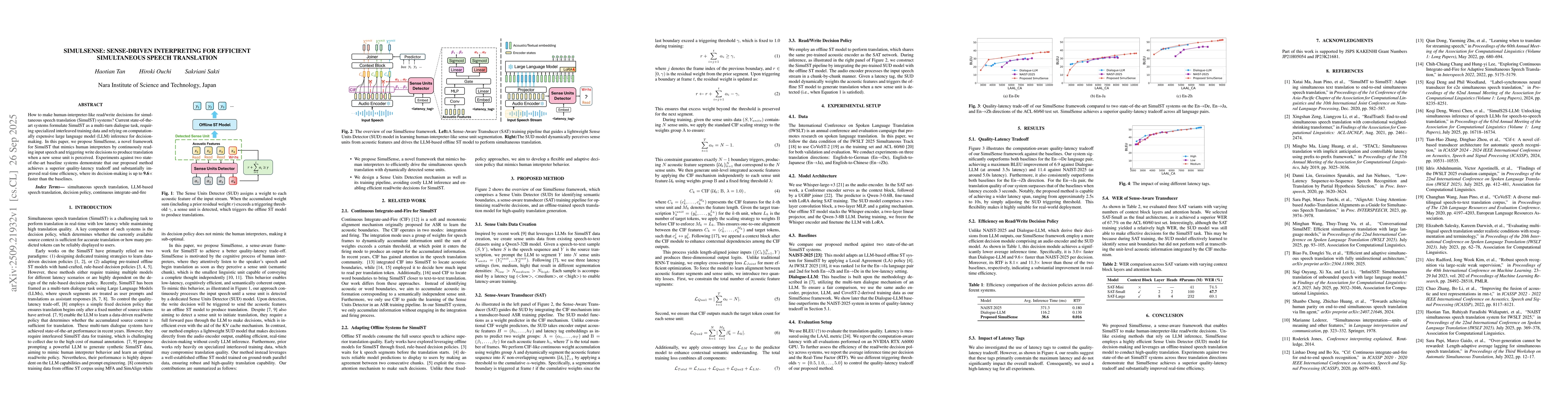 Thumbnail for SimulSense: Sense-Driven Interpreting for Efficient Simultaneous Speech
  Translation