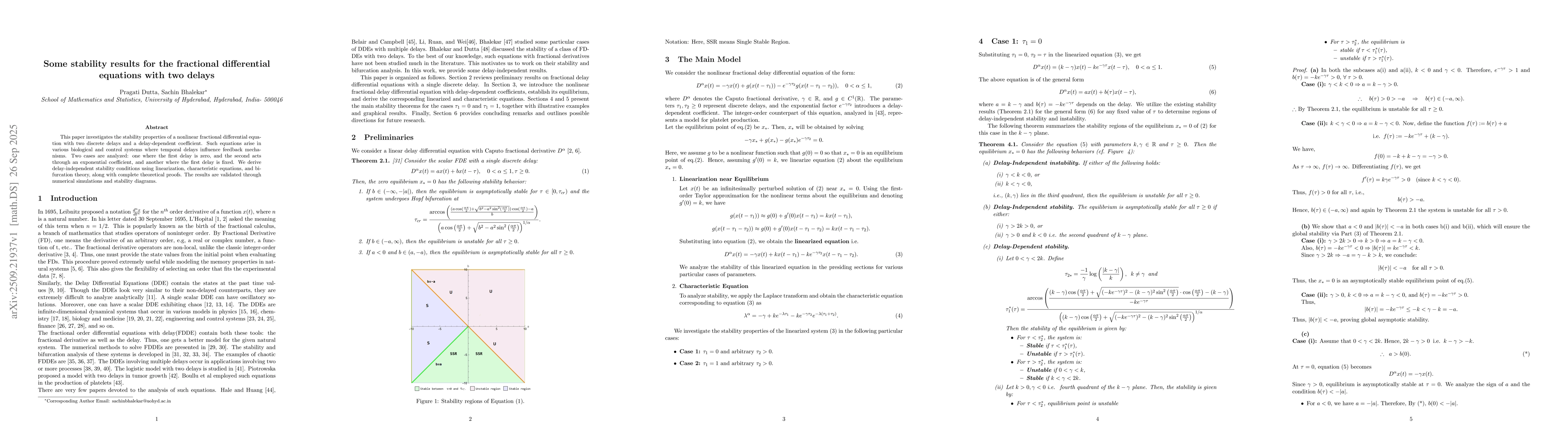 Thumbnail for Some stability results for the fractional differential equations with
  two delays