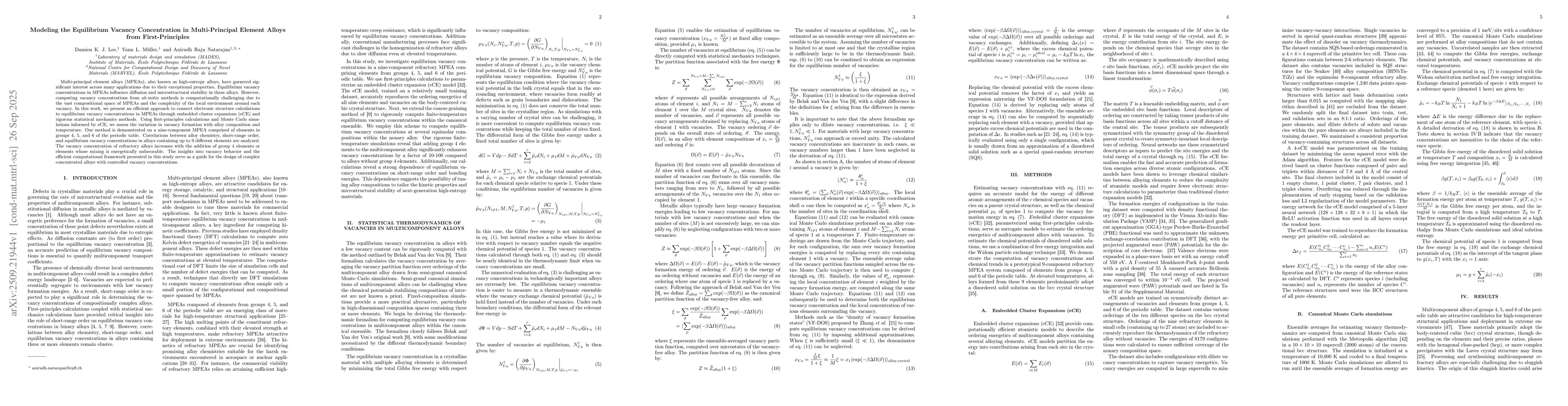 Thumbnail for Modeling the Equilibrium Vacancy Concentration in Multi-Principal
  Element Alloys from First-Principles