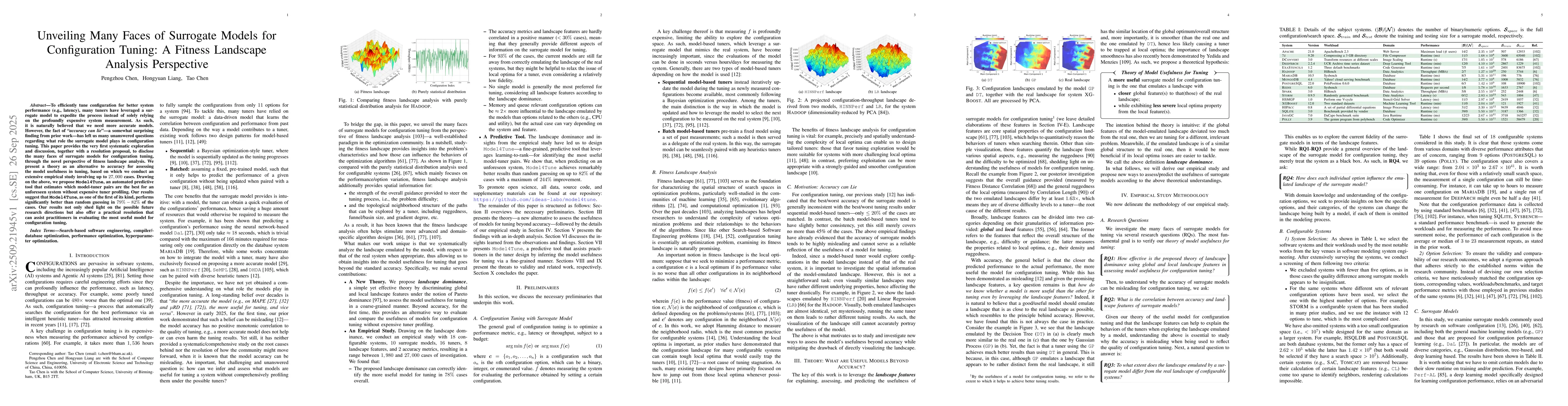 Thumbnail for Unveiling Many Faces of Surrogate Models for Configuration Tuning: A
  Fitness Landscape Analysis Perspective