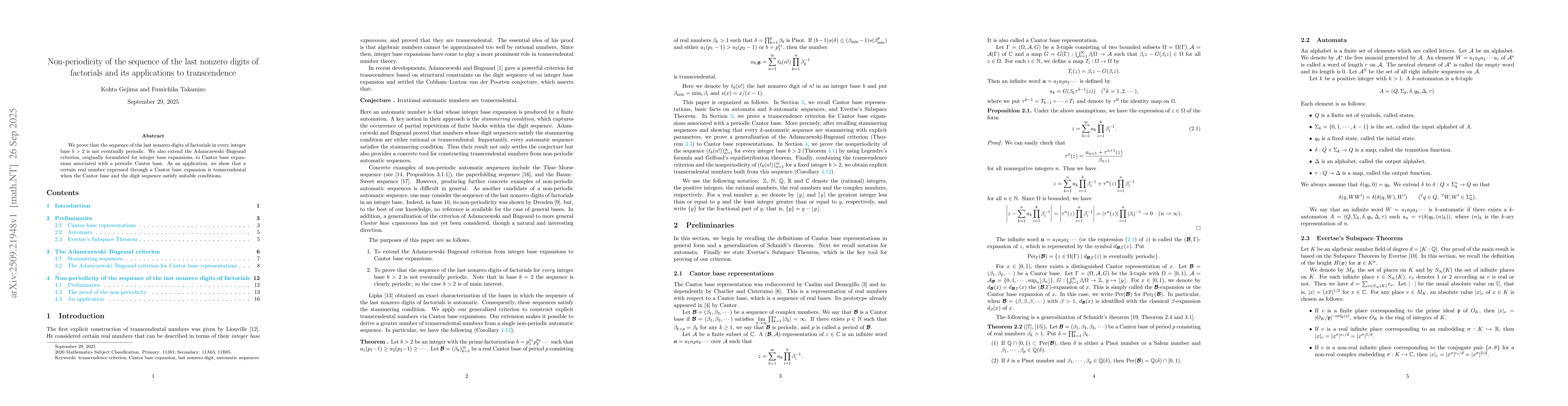 Thumbnail for Non-periodicity of the sequence of the last nonzero digits of factorials
  and its applications to transcendence