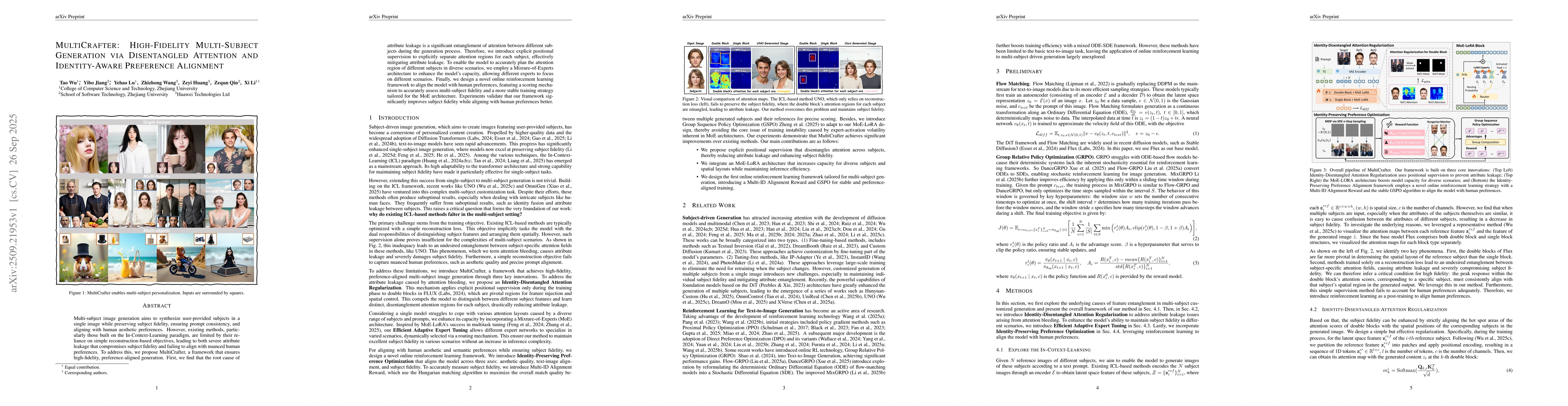 Thumbnail for MultiCrafter: High-Fidelity Multi-Subject Generation via Spatially
  Disentangled Attention and Identity-Aware Reinforcement Learning
