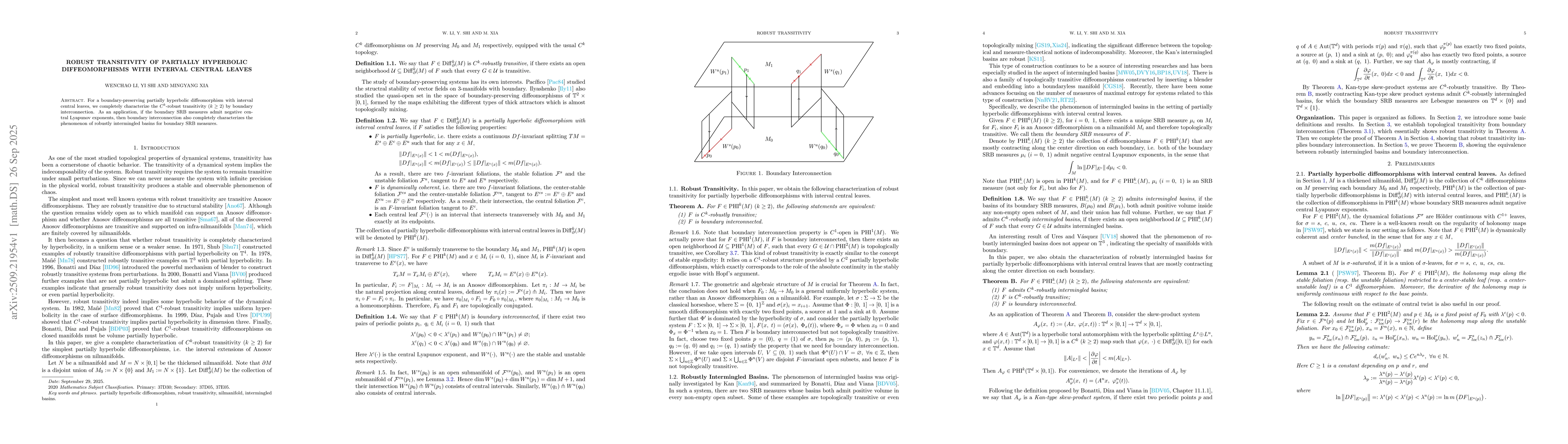 Thumbnail for Robust Transitivity of Partially Hyperbolic Diffeomorphisms with
  Interval Central Leaves