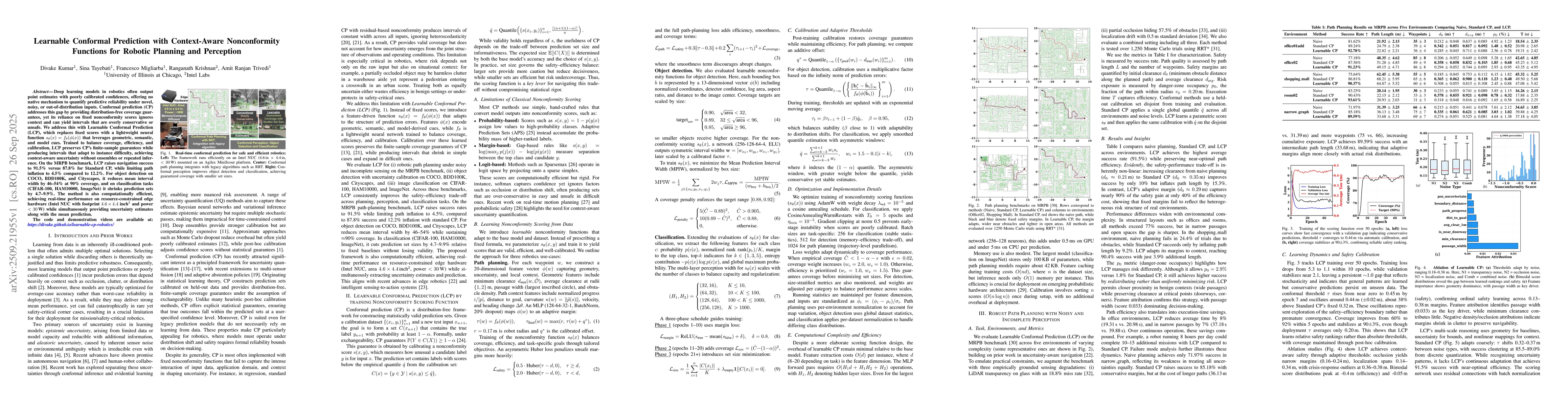 Thumbnail for Learnable Conformal Prediction with Context-Aware Nonconformity
  Functions for Robotic Planning and Perception