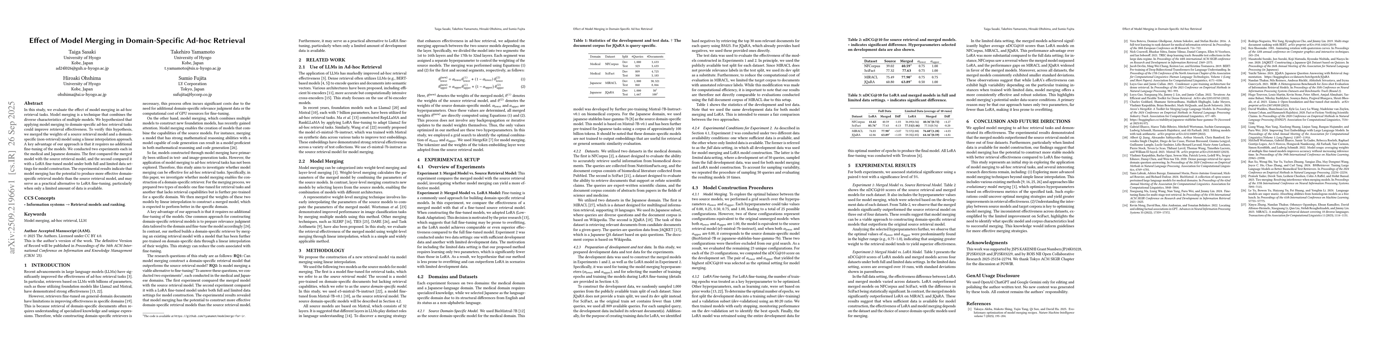 Thumbnail for Effect of Model Merging in Domain-Specific Ad-hoc Retrieval