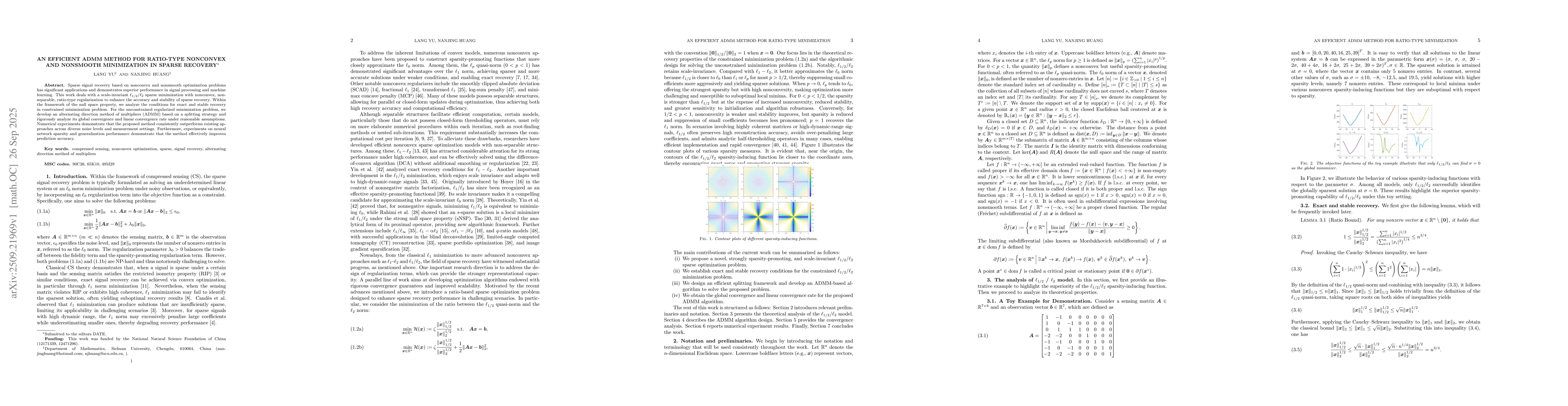 Thumbnail for An Efficient ADMM Method for Ratio-Type Nonconvex and Nonsmooth
  Minimization in Sparse Recovery