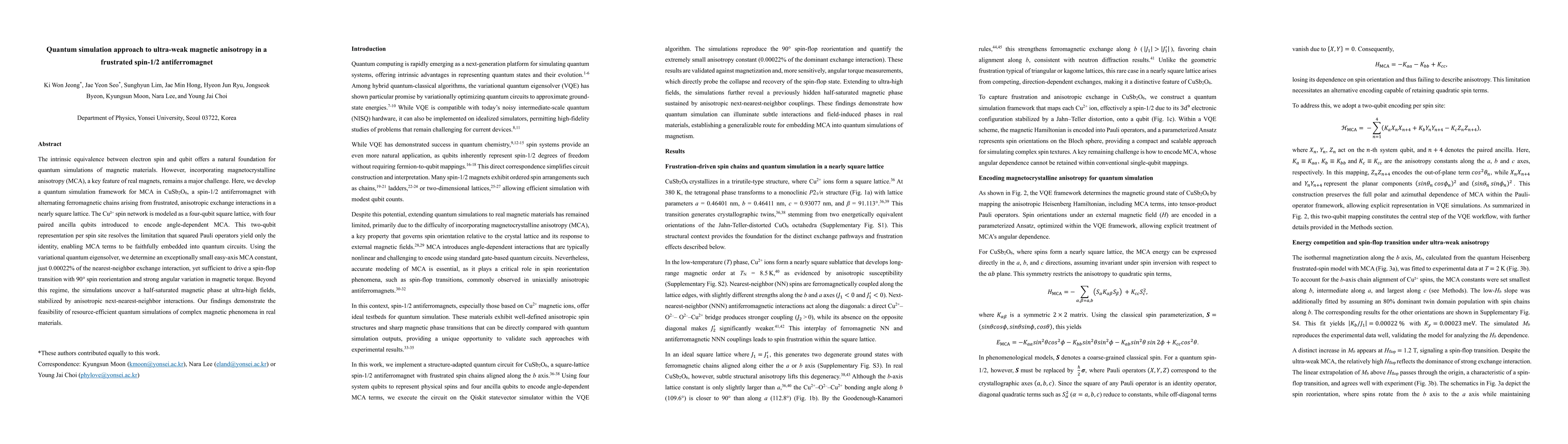 Thumbnail for Quantum simulation approach to ultra-weak magnetic anisotropy in a
  frustrated spin-1/2 antiferromagnet