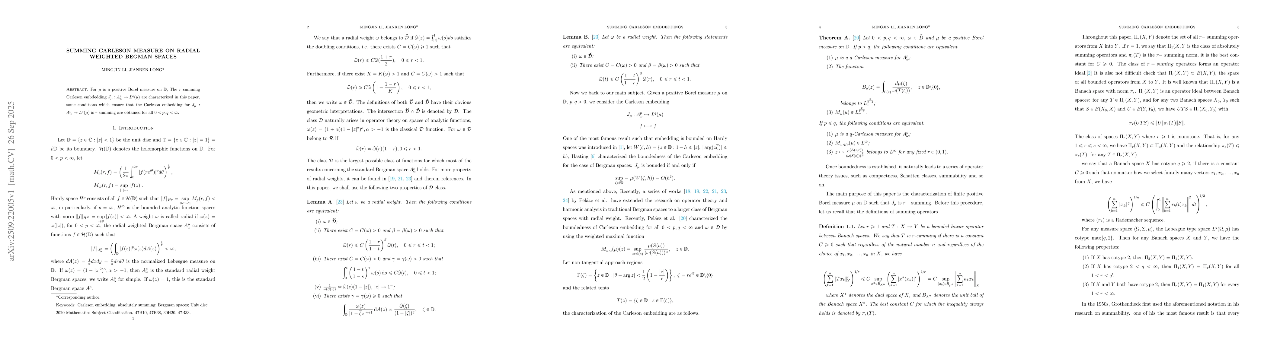 Thumbnail for Summing Carleson measure on radial weighted Begman spaces