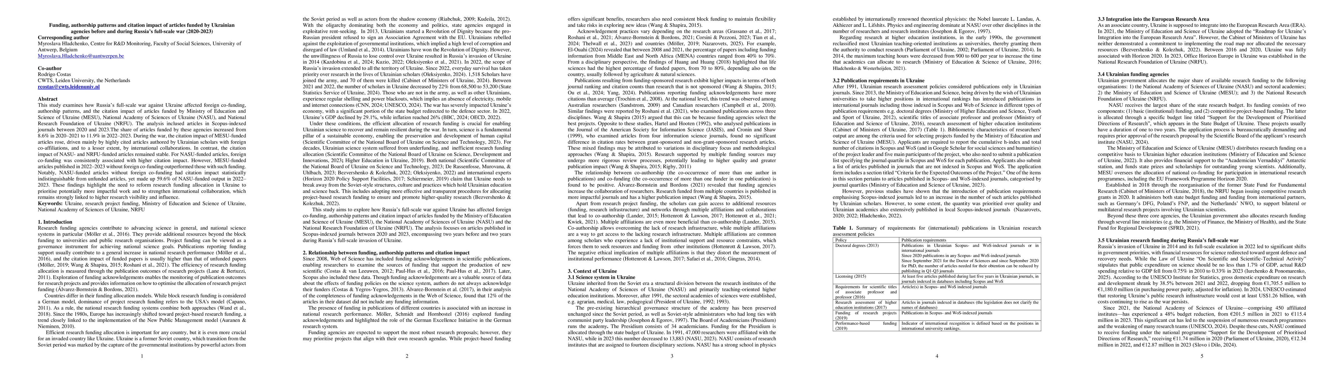 Thumbnail for Funding, authorship patterns and citation impact of articles funded by
  Ukrainian agencies before and during Russia's full-scale war (2020-2023)