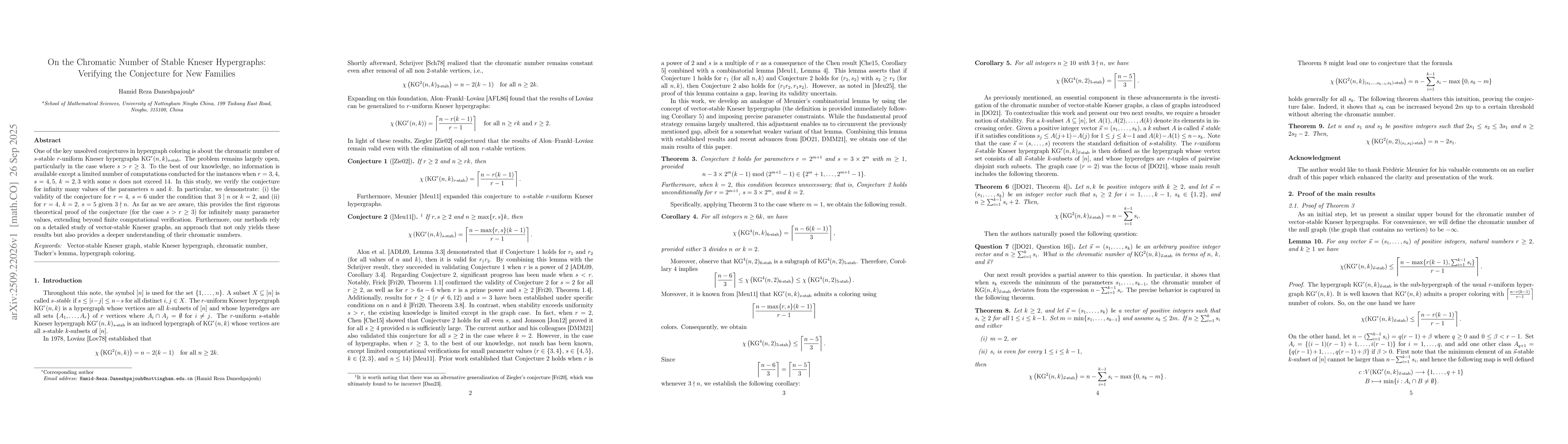 Thumbnail for On the Chromatic Number of Stable Kneser Hypergraphs: Verifying the
  Conjecture for New Families