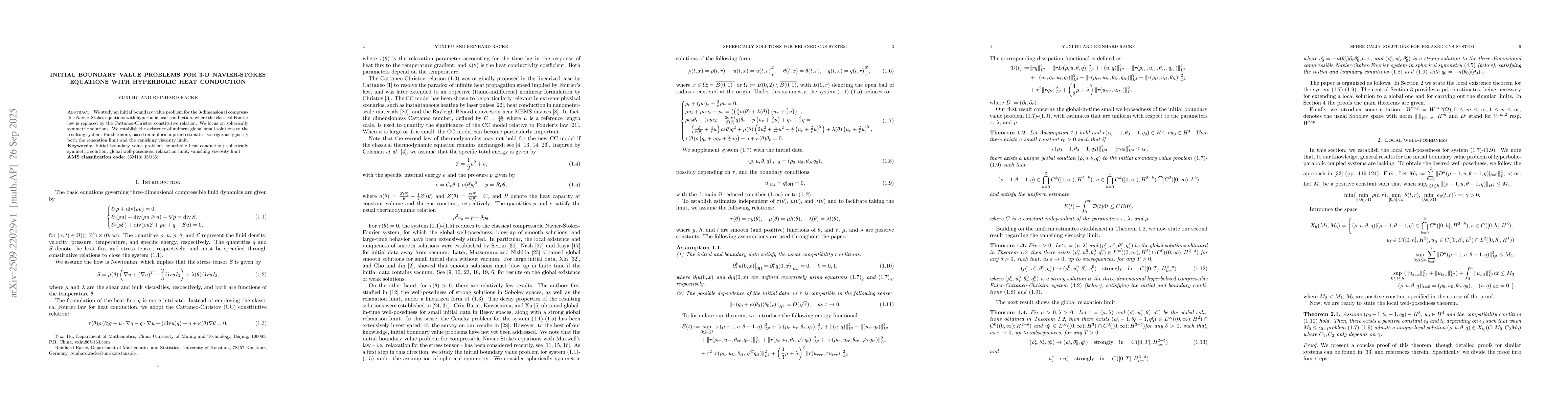 Thumbnail for Initial boundary value problems for 3-d Navier-Stokes equations with
  hyperbolic heat conduction