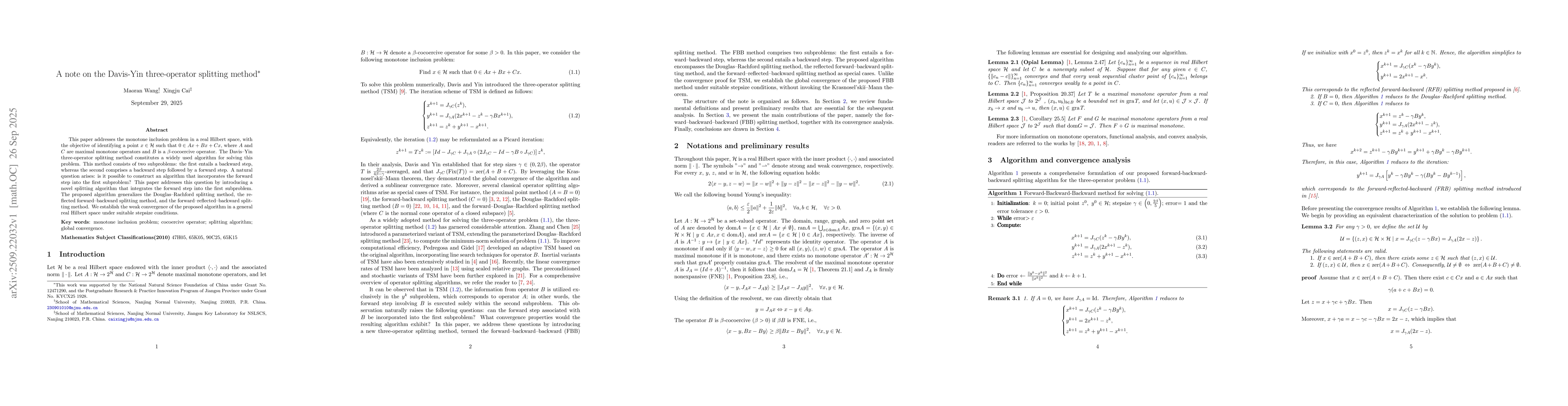Thumbnail for A note on the Davis-Yin three-operator splitting method
