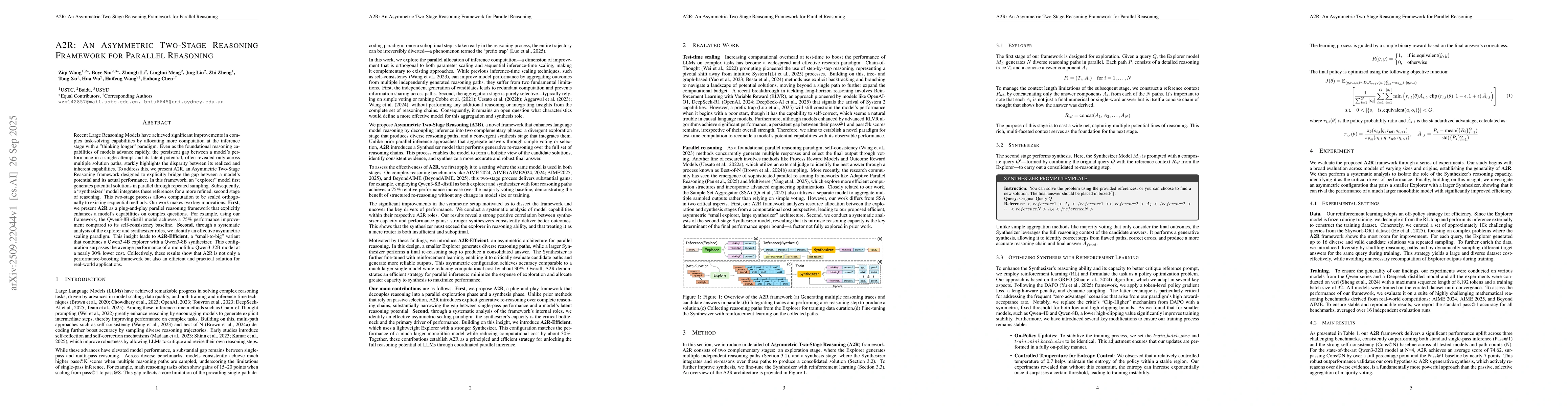 Thumbnail for A2R: An Asymmetric Two-Stage Reasoning Framework for Parallel Reasoning