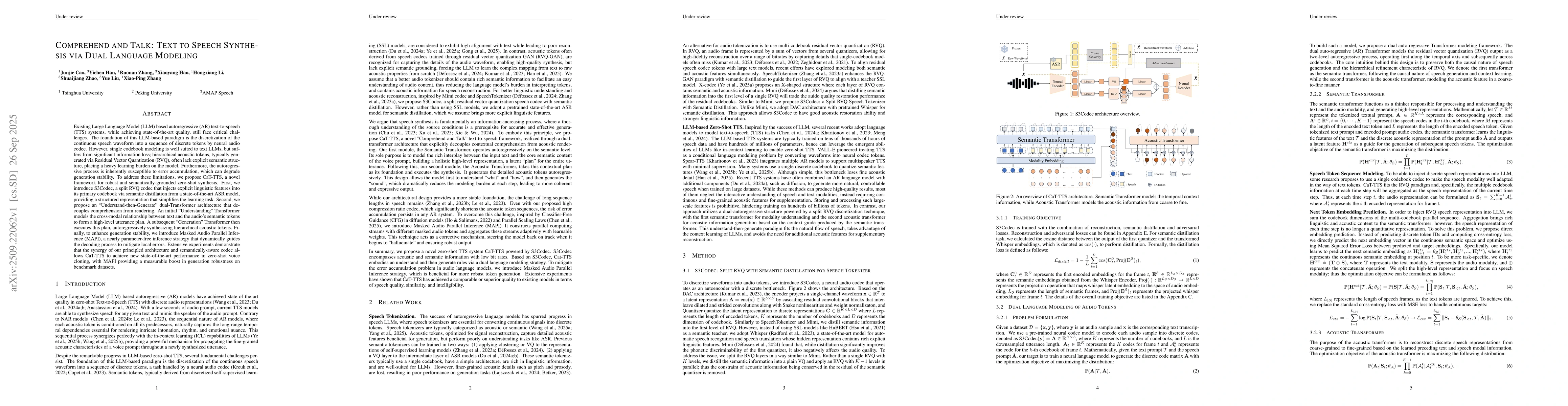 Thumbnail for Comprehend and Talk: Text to Speech Synthesis via Dual Language Modeling