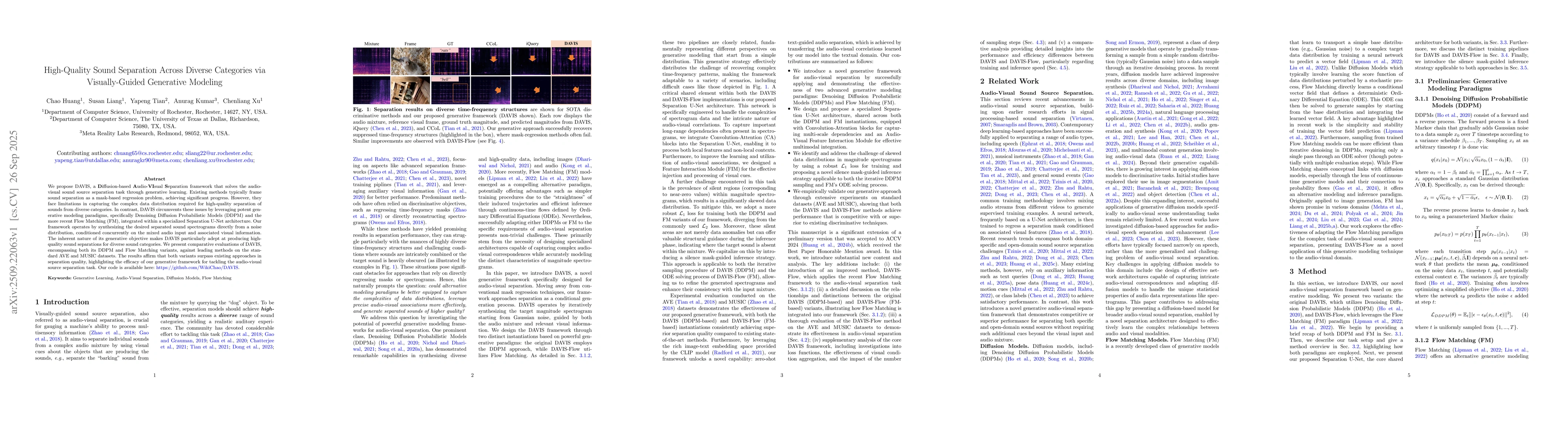 Thumbnail for High-Quality Sound Separation Across Diverse Categories via
  Visually-Guided Generative Modeling