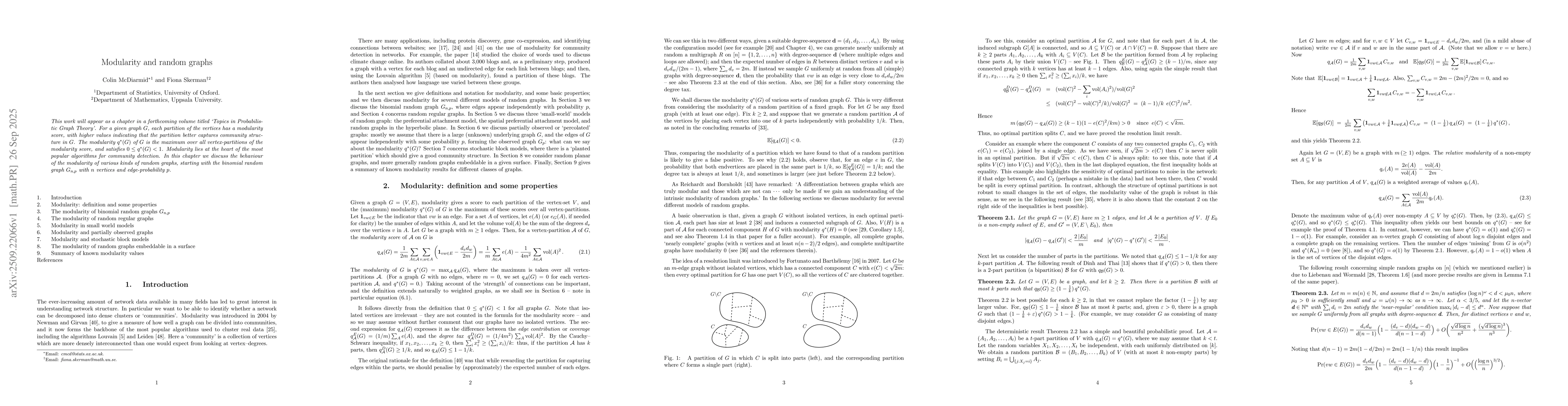 Thumbnail for Modularity and random graphs