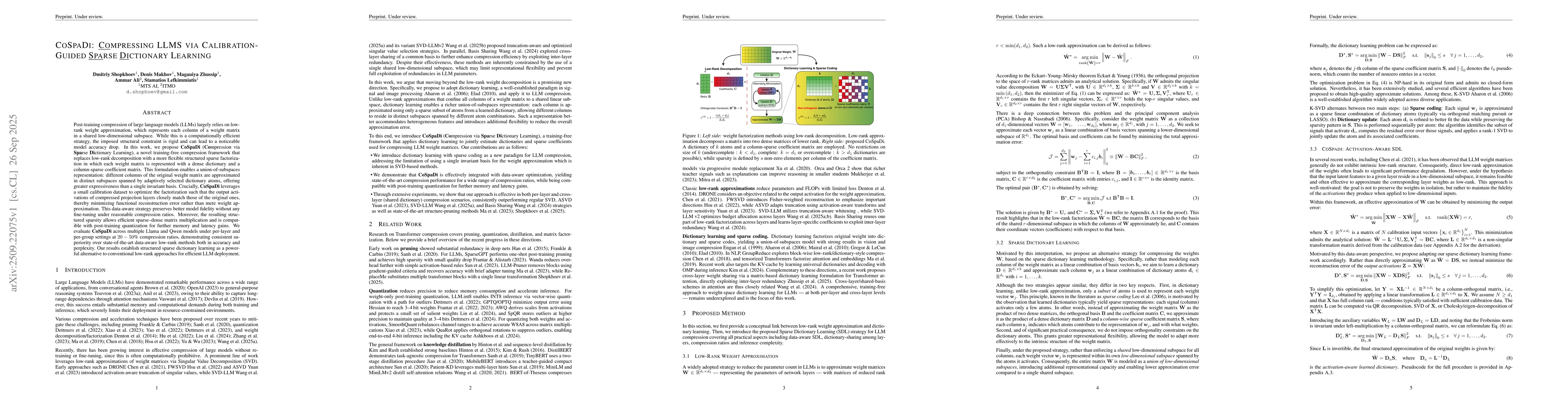 Thumbnail for COSPADI: Compressing LLMs via Calibration-Guided Sparse Dictionary
  Learning