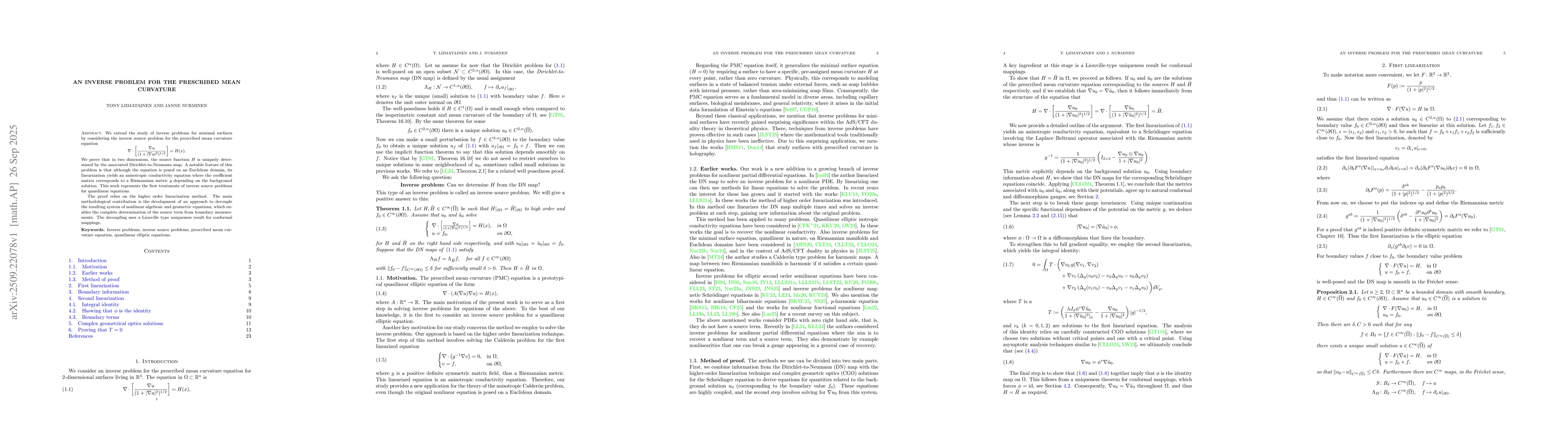 Thumbnail for An Inverse Problem for the Prescribed Mean Curvature