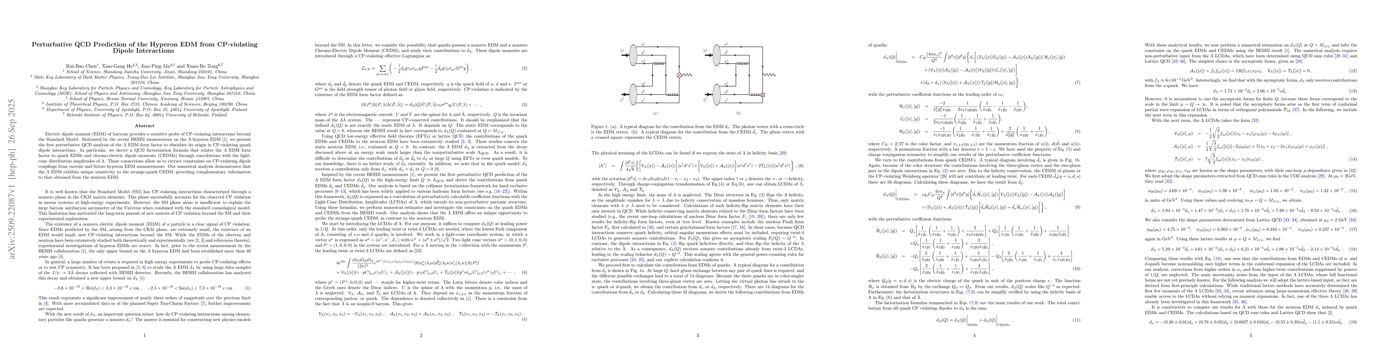 Thumbnail for Perturbative QCD Prediction of the Hyperon EDM from CP-violating Dipole
  Interactions