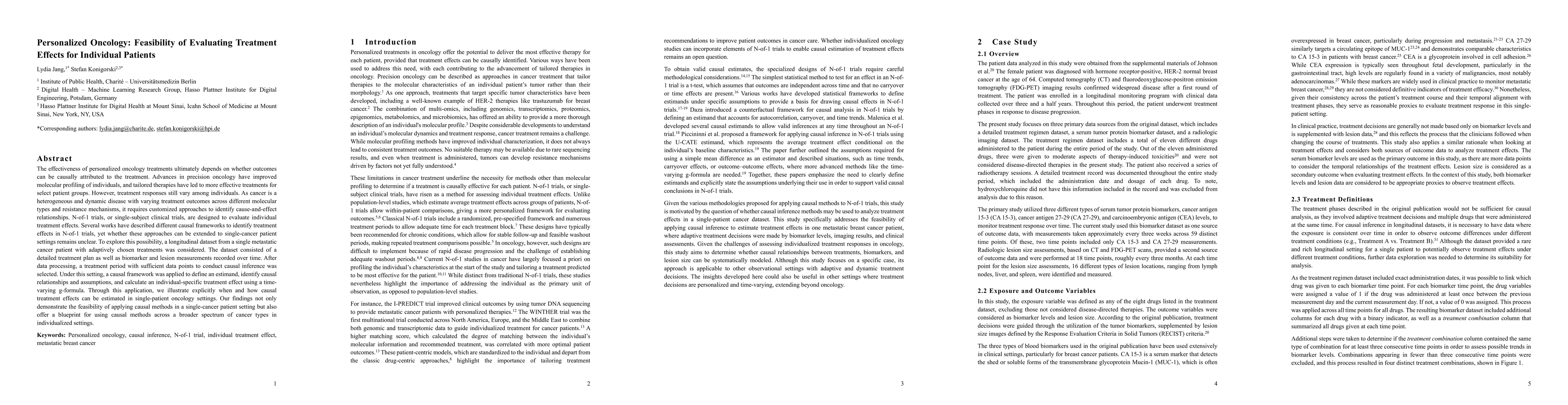 Thumbnail for Personalized Oncology: Feasibility of Evaluating Treatment Effects for
  Individual Patients