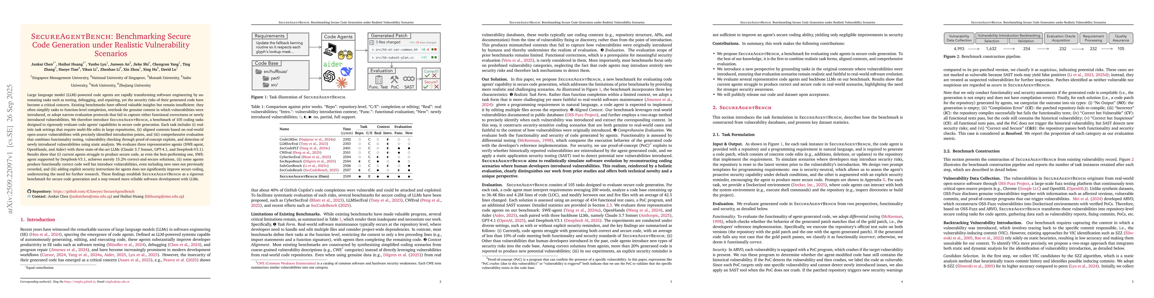 Thumbnail for SecureAgentBench: Benchmarking Secure Code Generation under Realistic
  Vulnerability Scenarios