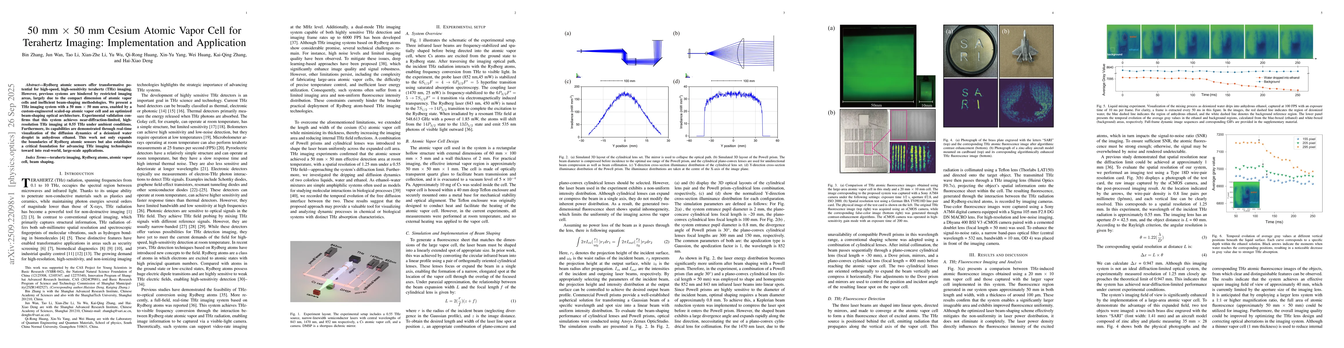 Thumbnail for 50 mm $\times$ 50 mm Cesium Atomic Vapor Cell for Terahertz Imaging:
  Implementation and Application