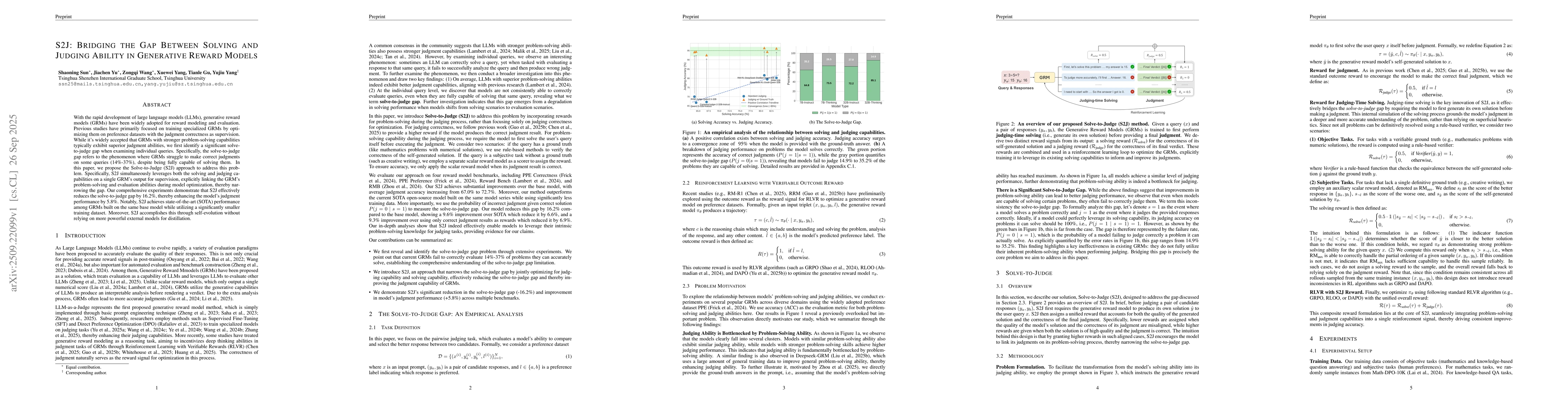 Thumbnail for S2J: Bridging the Gap Between Solving and Judging Ability in Generative
  Reward Models