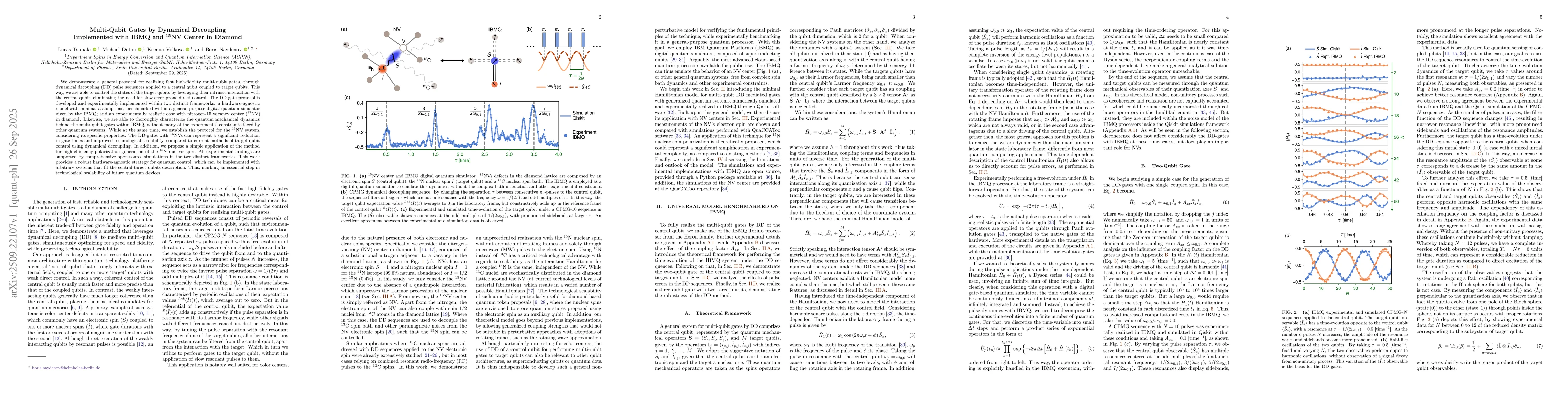 Thumbnail for Multi-Qubit Gates by Dynamical Decoupling Implemented with IBMQ and 15NV
  Center in Diamond