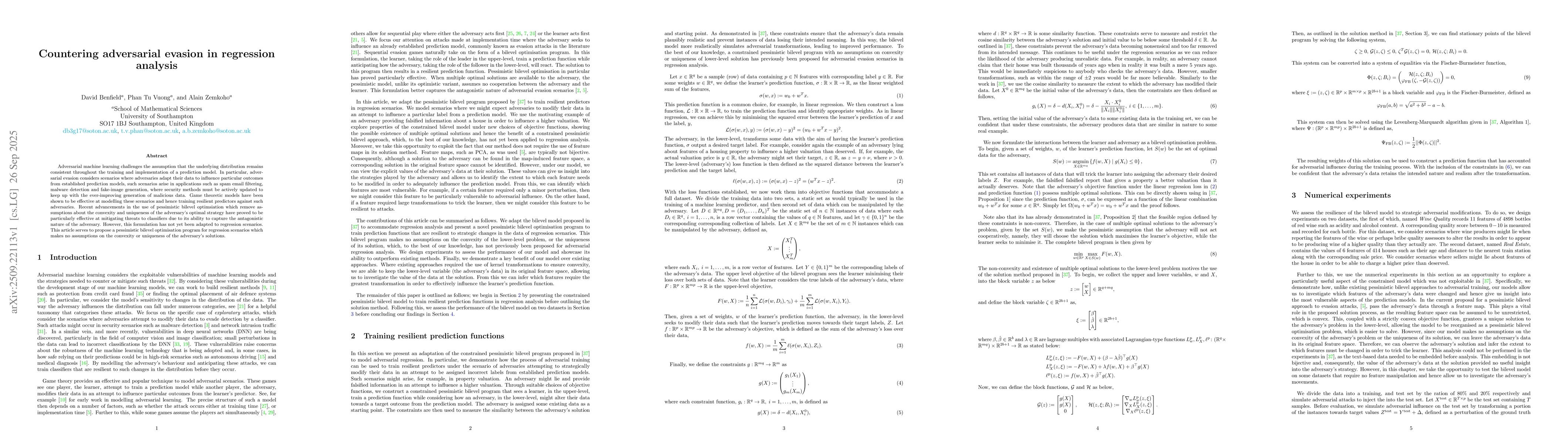 Thumbnail for Countering adversarial evasion in regression analysis