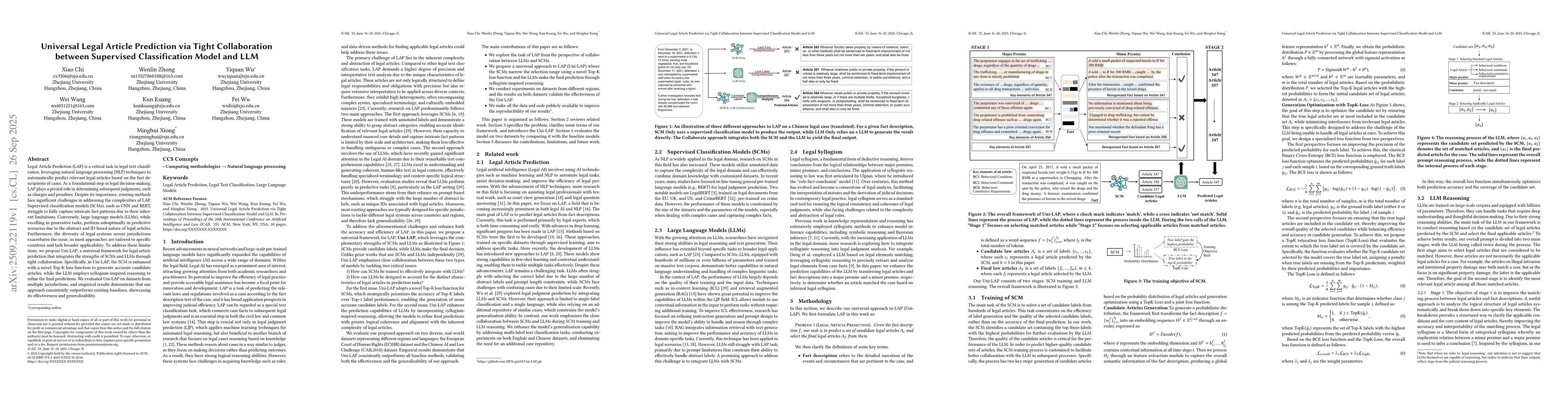 Thumbnail for Universal Legal Article Prediction via Tight Collaboration between
  Supervised Classification Model and LLM