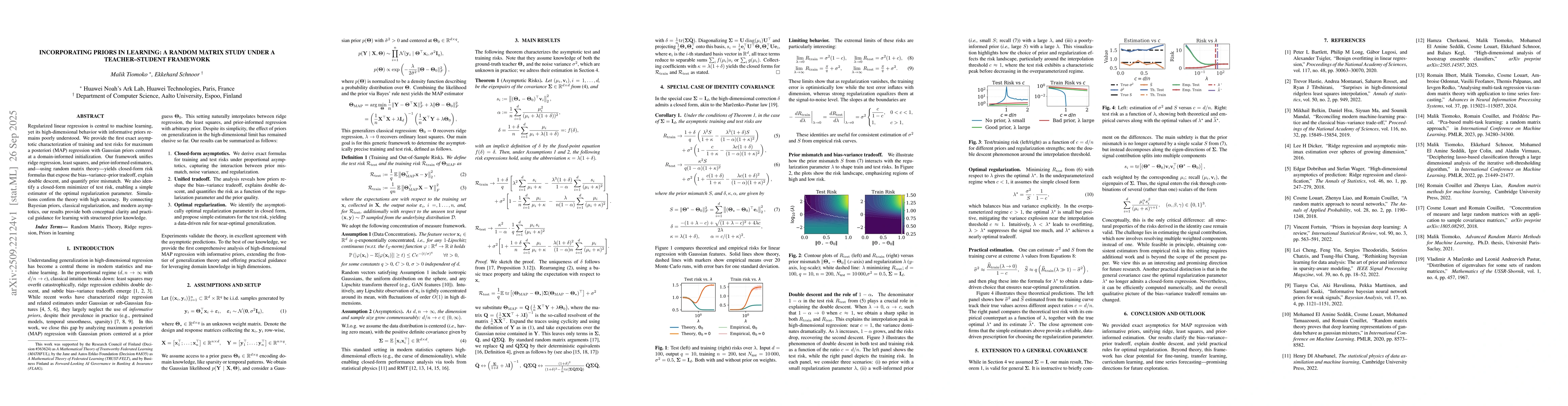 Thumbnail for Incorporating priors in learning: a random matrix study under a
  teacher-student framework