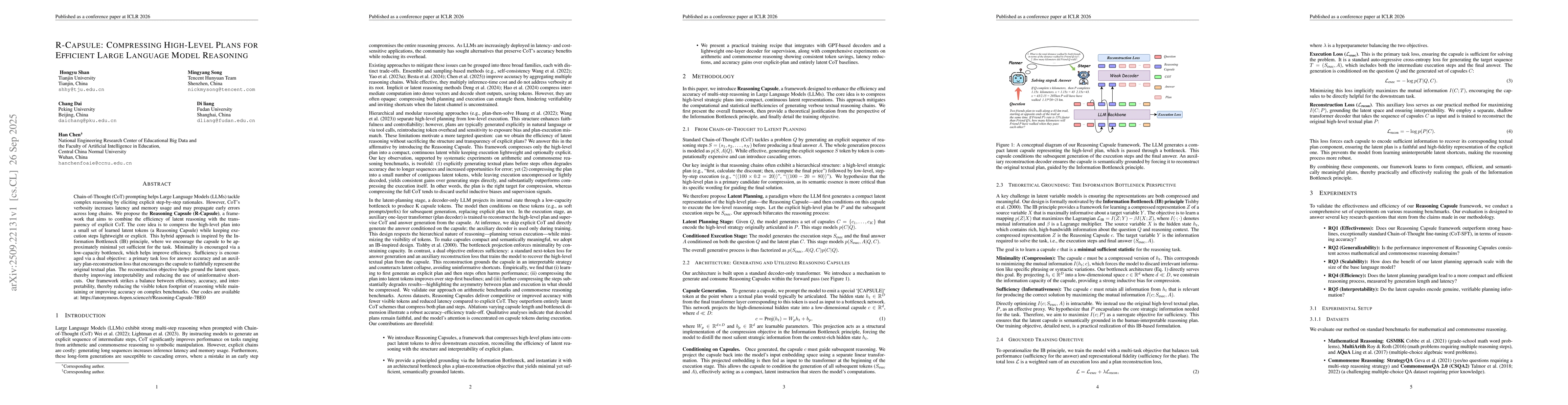 Thumbnail for R-Capsule: Compressing High-Level Plans for Efficient Large Language
  Model Reasoning