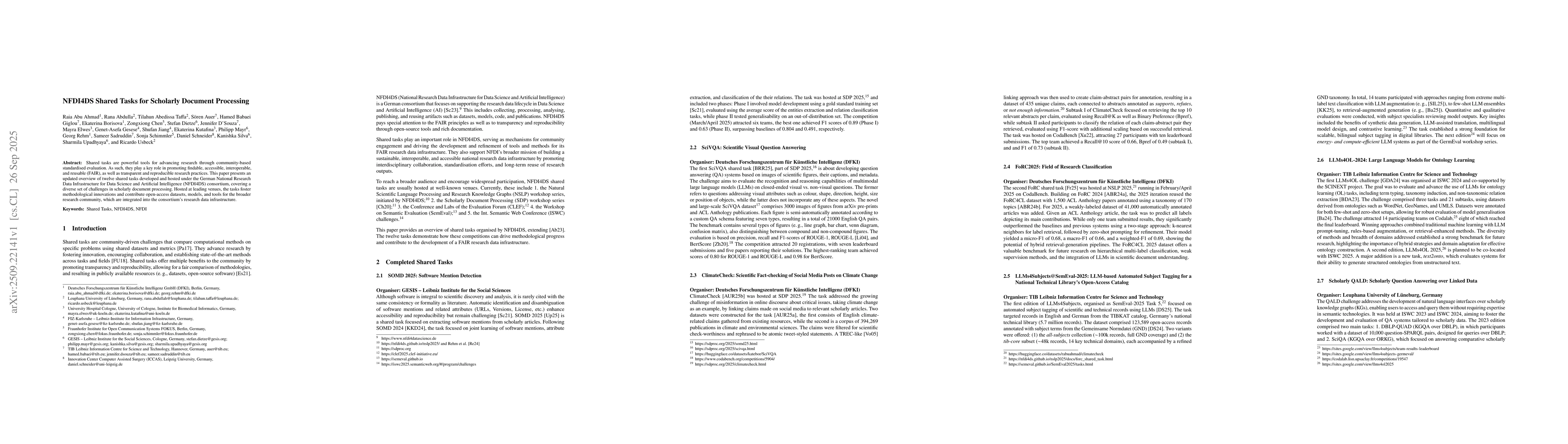Thumbnail for NFDI4DS Shared Tasks for Scholarly Document Processing