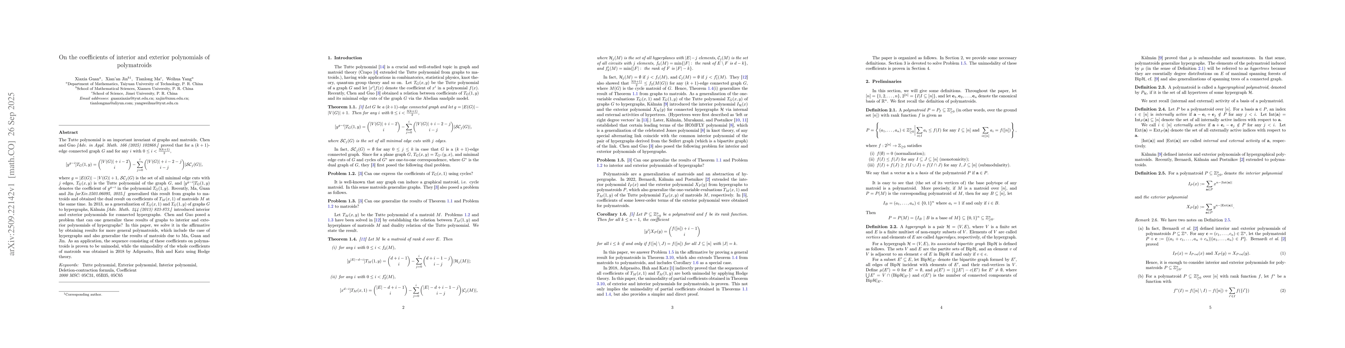 Thumbnail for On the coefficients of interior and exterior polynomials of polymatroids