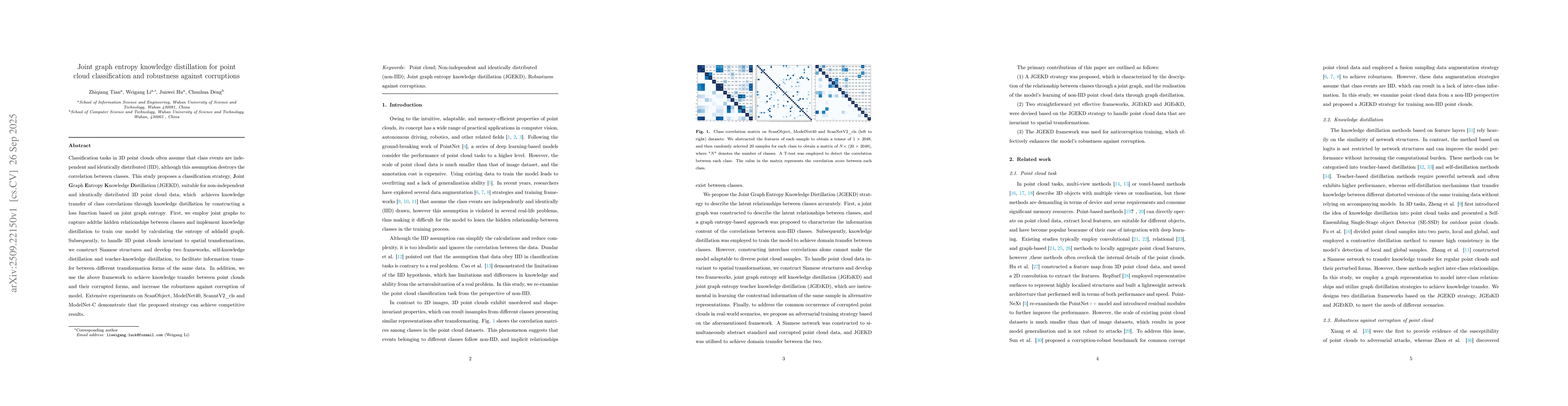 Thumbnail for Joint graph entropy knowledge distillation for point cloud
  classification and robustness against corruptions