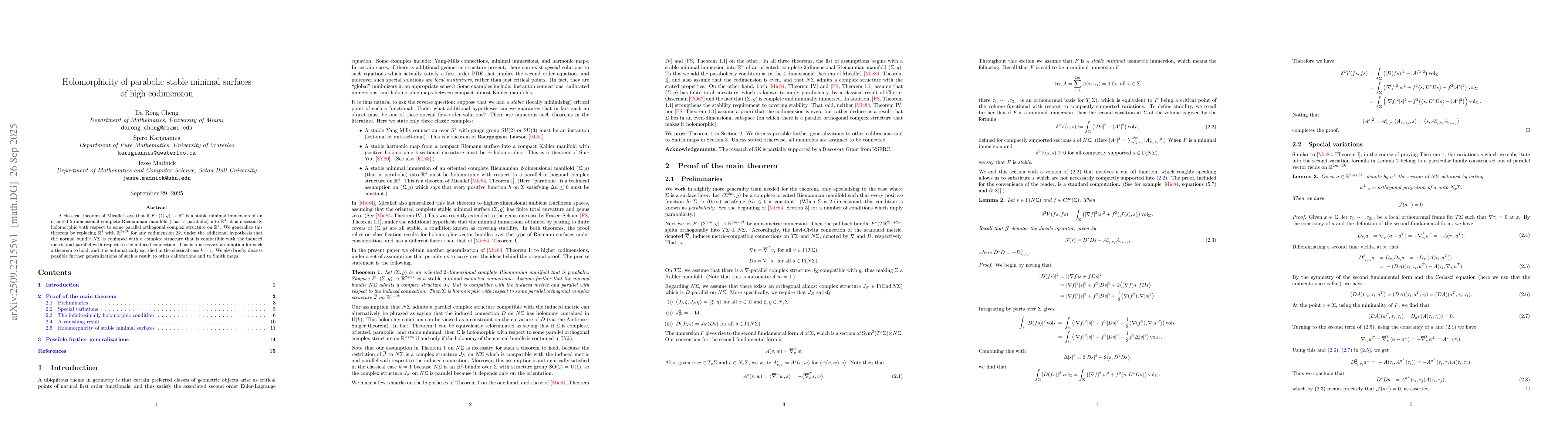 Thumbnail for Holomorphicity of parabolic stable minimal surfaces of high codimension