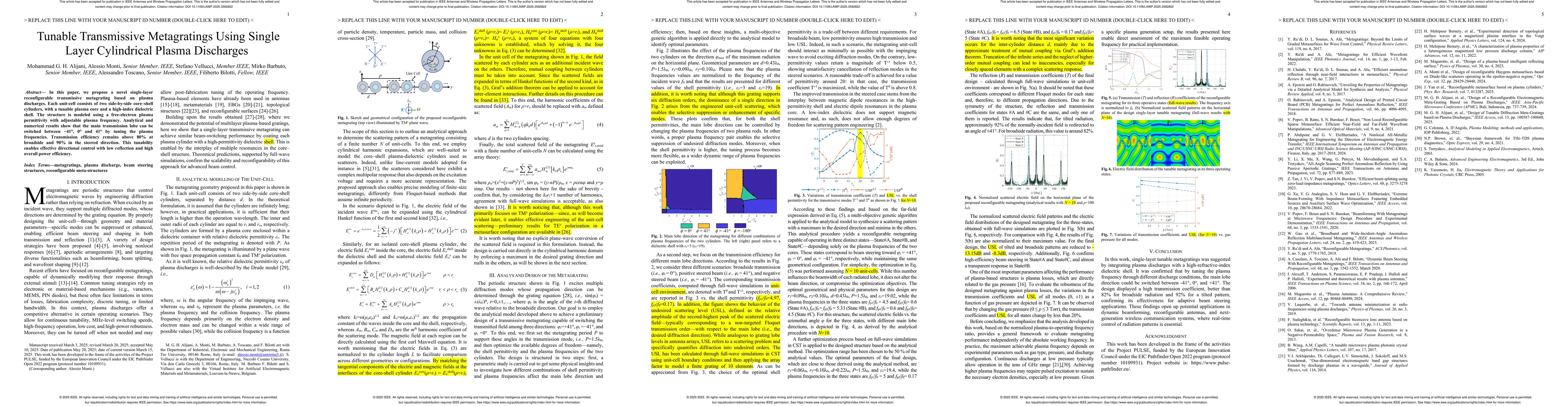 Thumbnail for Tunable Transmissive Metagratings Using Single Layer Cylindrical Plasma
  Discharges