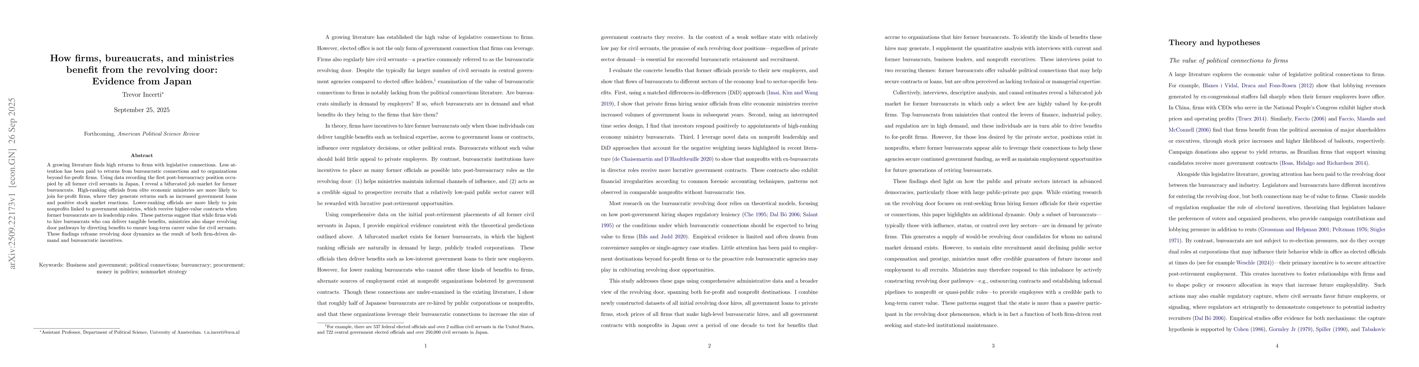 Thumbnail for How firms, bureaucrats, and ministries benefit from the revolving door:
  Evidence from Japan