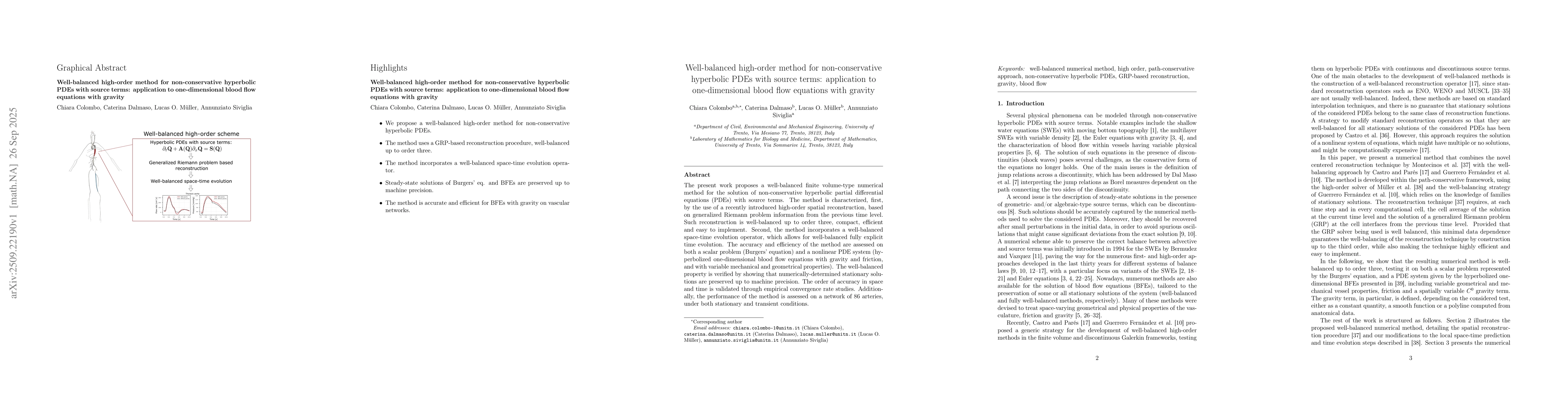 Thumbnail for Well-balanced high-order method for non-conservative hyperbolic PDEs
  with source terms: application to one-dimensional blood flow equations with
  gravity