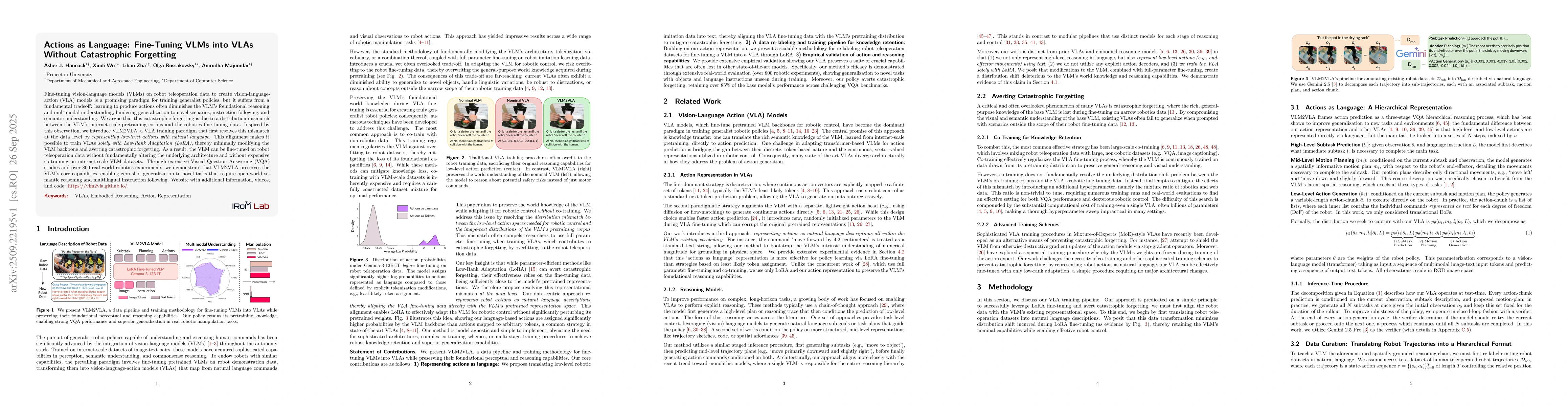 Thumbnail for Actions as Language: Fine-Tuning VLMs into VLAs Without Catastrophic
  Forgetting