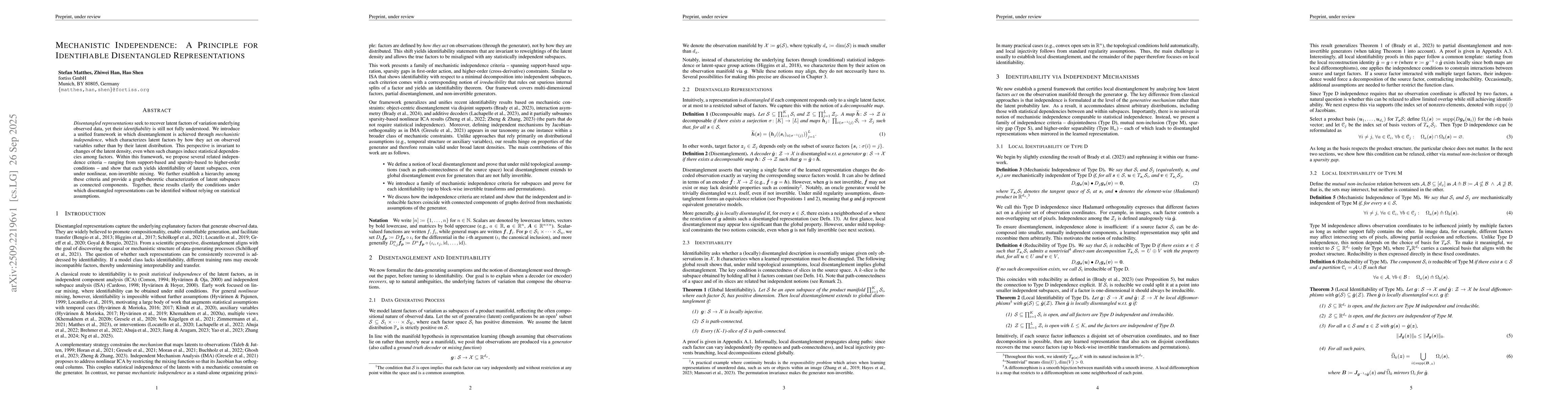 Thumbnail for Mechanistic Independence: A Principle for Identifiable Disentangled
  Representations