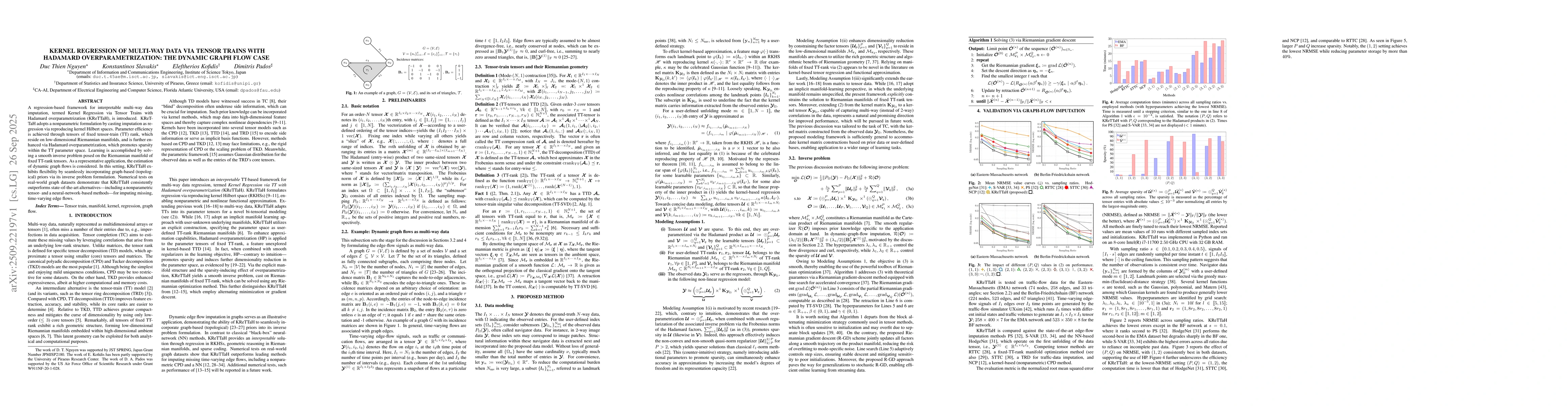 Thumbnail for Kernel Regression of Multi-Way Data via Tensor Trains with Hadamard
  Overparametrization: The Dynamic Graph Flow Case