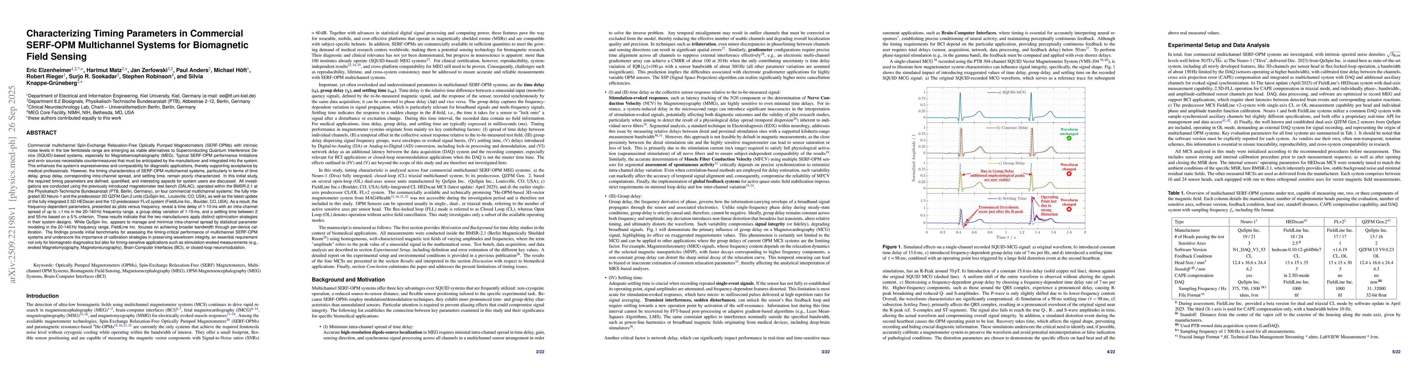 Thumbnail for Characterizing Timing Parameters in Commercial SERF-OPM Multichannel
  Systems for Biomagnetic Field Sensing